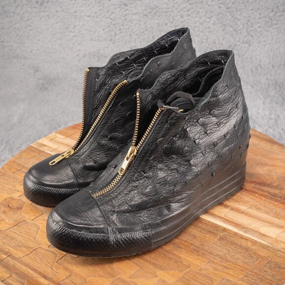 Converse All Star Lux Zip Shroud Womens Hidden Wedge Sneaker Black Leather Sz 7 - Picture 4 of 8